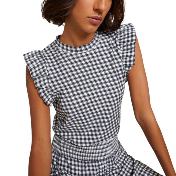 Nation LTD Tops - Like new NATION Paulette Tank Blue & White Gingham Ruffle Sleeve Top Size XS